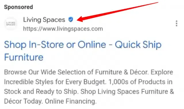 Diagram showing how to inspect Google advertiser information, compare the landing-page domain, and confirm a seller through the brand’s official retailer directory