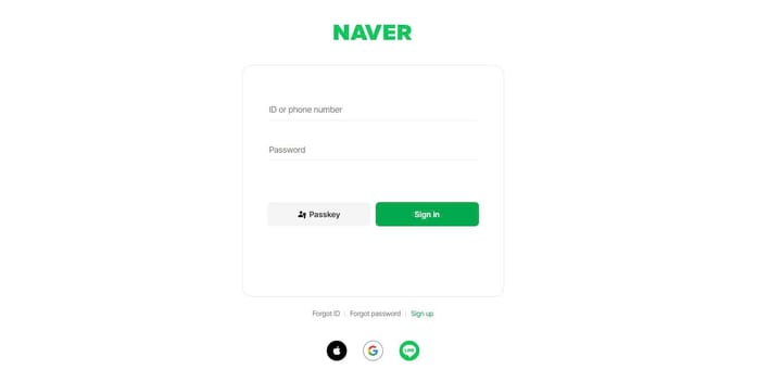 Naver sign-in interface with ID and password fields, illustrating the type of login layout commonly copied by community phishing pages.