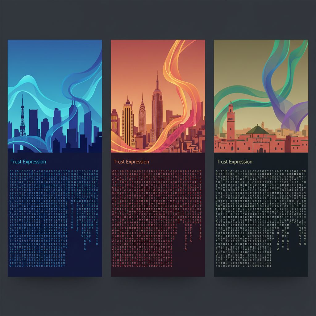 도시의 신뢰 표현을 주제로 한 세 가지 컬러 포스터 디자인