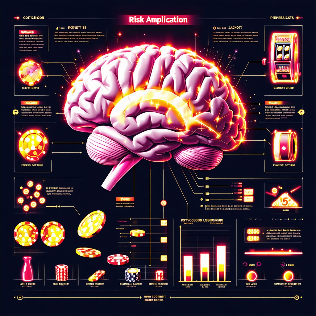 중독, 도박칩, 슬롯머신 등이 연결된 뇌의 위험 증폭 메커니즘을 설명하는 심리학 인포그래픽