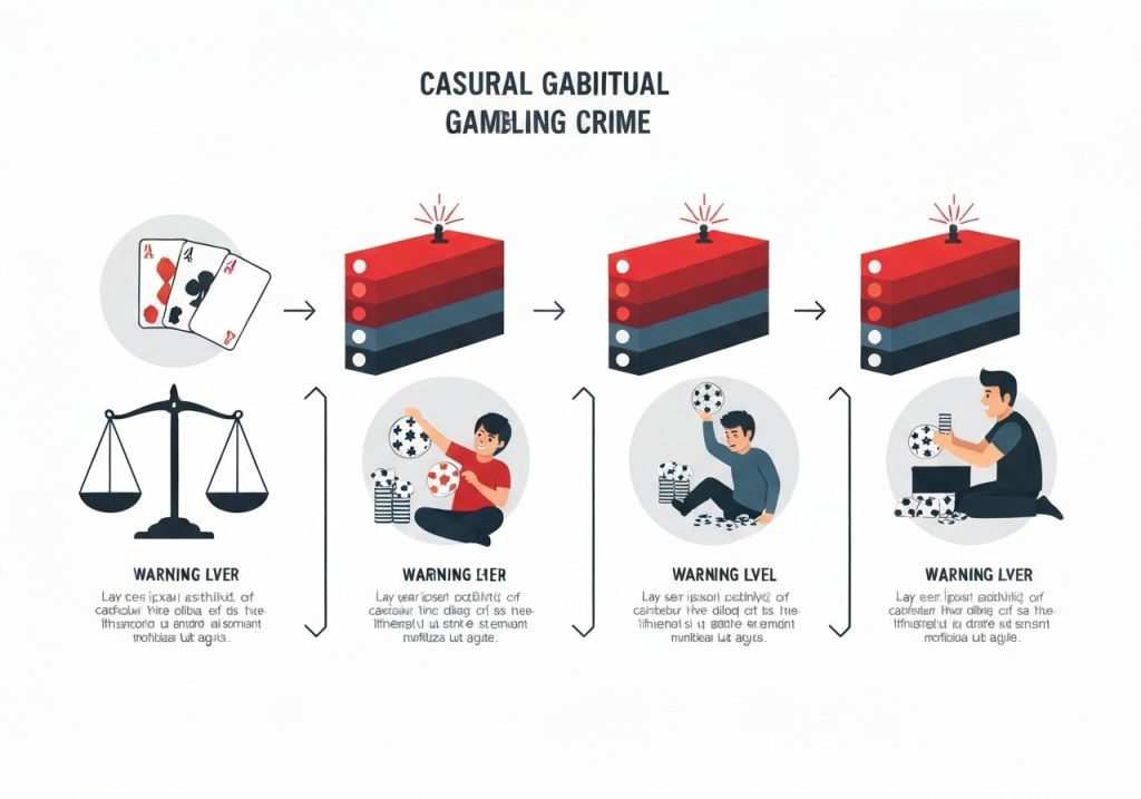 불법 도박장 범죄 현장, 경찰 테이프와 증거 표시