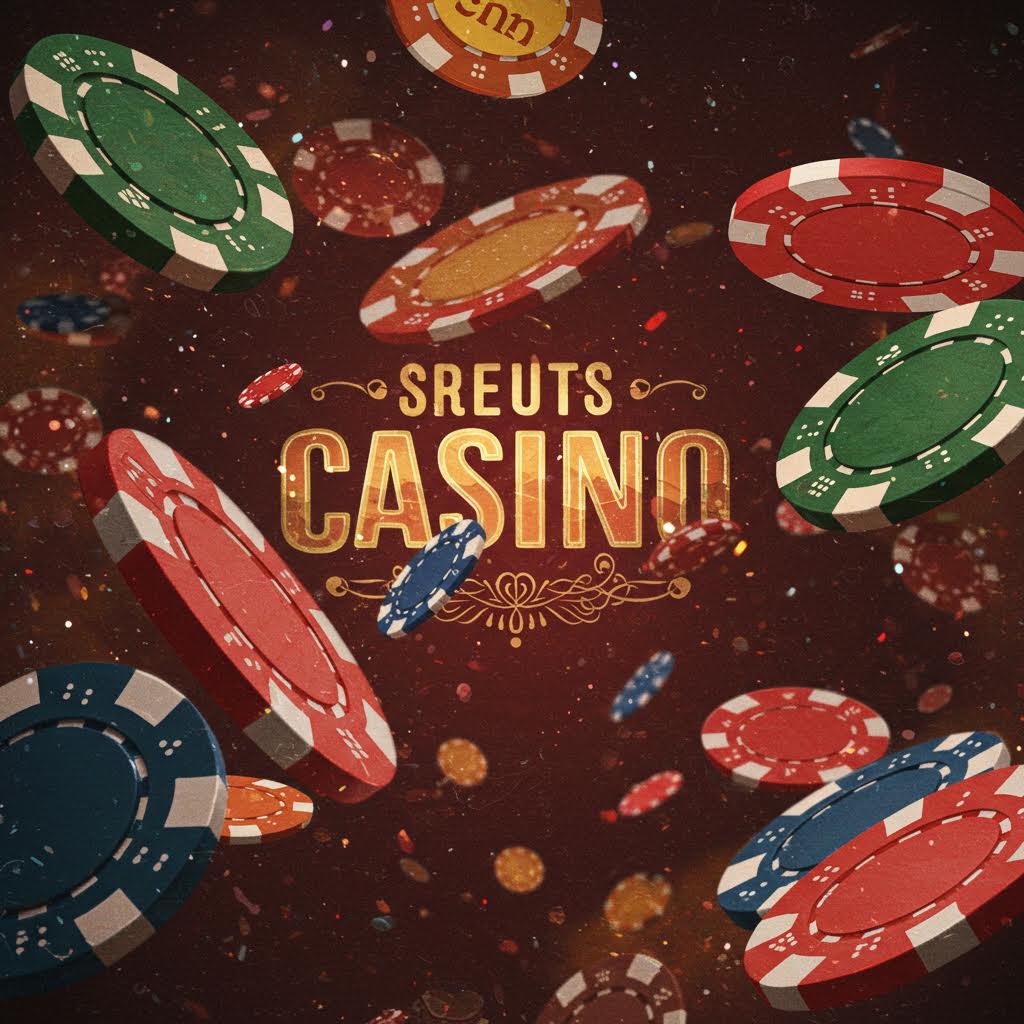 화려하게 날리는 카지노 칩, 빈티지 카지노 로고.