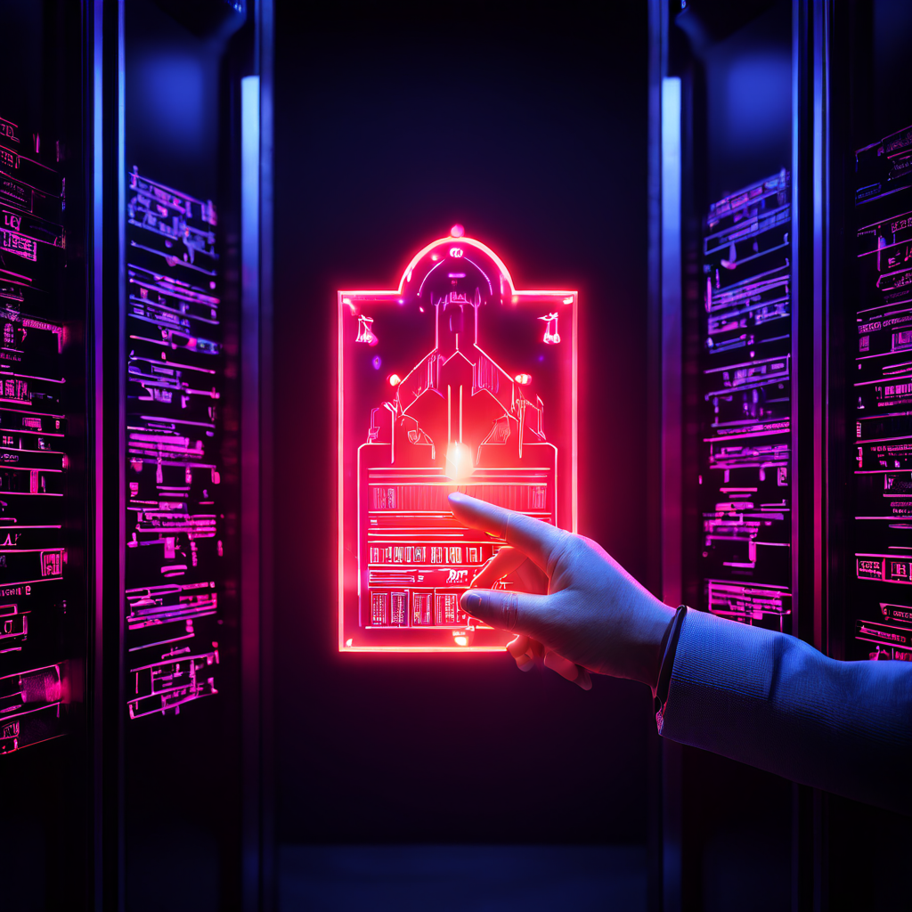 전략적 IT 인프라 관리를 상징하며 서버 랙에서 빛나는 와일드카드 형태의 디지털 인증서를 선택하는 손의 모습을 담은 이미지입니다.