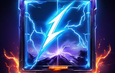 게임 클라이언트 창에서 최적화된 번개와 데이터 스트림이 효율적으로 중심의 'Thunder Kick' 로고로 향하며 로딩이 진행되고 있는 모습을 보여주는 이미지입니다.