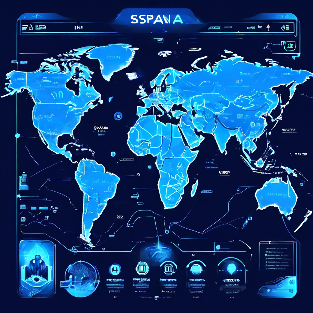 아시아 지역을 대상으로 한 전략적 경로와 디지털 분석 요소를 미래지향적인 사용자 인터페이스 패널에 시각화한 스타일리시한 개념 지도를 보여줍니다.