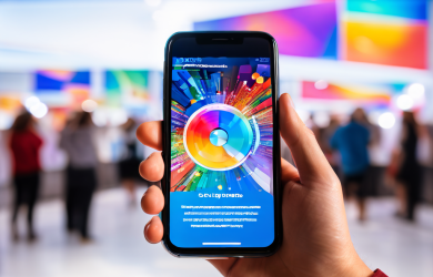 구글 렌즈를 활용한 스마트폰 화면 분석 과정을 보여주는 이미지로, 화려한 이벤트 배너 광고의 출처와 진위 여부를 확인하는 디지털 리터러시 행동을 구체적으로 묘사합니다.