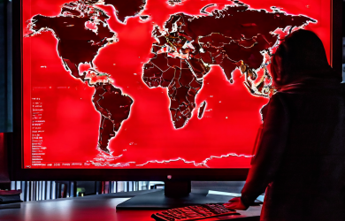 웹사이트 세계 지도 인터페이스에서 특정 국가의 언어 플래그를 선택했을 때 화면 전체를 덮으며 나타나는 밝은 빨간색 오류 페이지를 보여주는 상황을 묘사합니다.