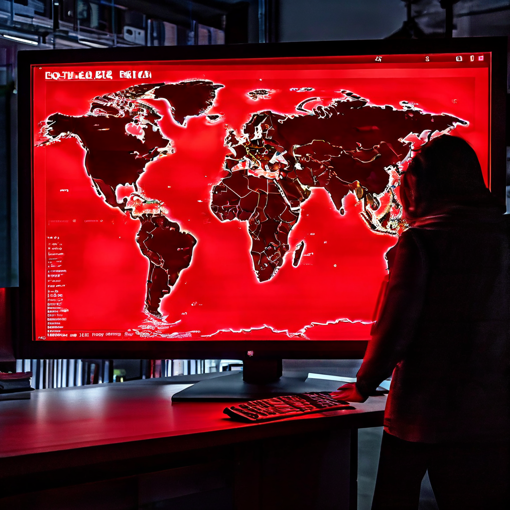 웹사이트 세계 지도 인터페이스에서 특정 국가의 언어 플래그를 선택했을 때 화면 전체를 덮으며 나타나는 밝은 빨간색 오류 페이지를 보여주는 상황을 묘사합니다.