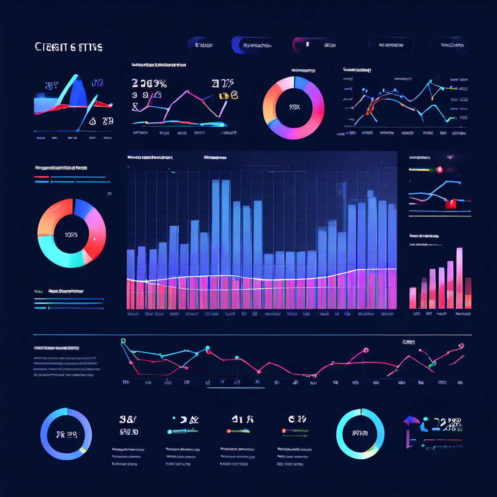 대시보드 화면에는 사용자 성장률과 참여율 같은 핵심 성과 지표를 직관적으로 파악할 수 있는 선형 그래프와 막대 차트가 명확하게 표시되어 있습니다.