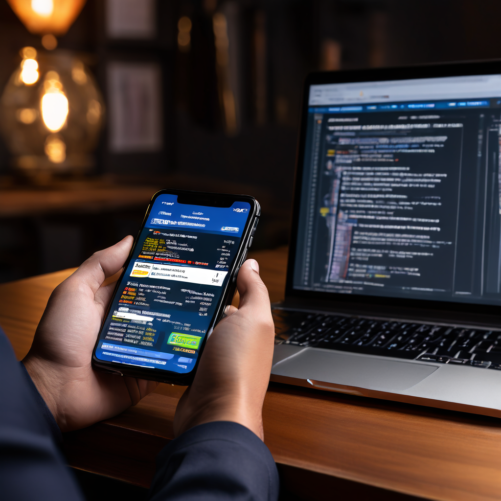 혼란스러워하는 사람이 번역이 부정확한 해외 스포츠 베팅 사이트가 열린 스마트폰을 들고 있으며, 옆에는 정확한 번역 문서가 놓인 전문 번역가의 책상이 대비되어 있습니다.