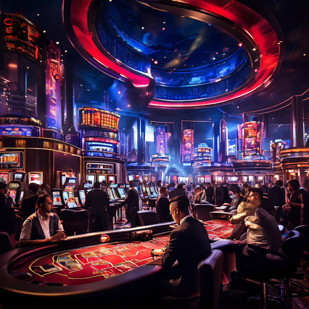다양한 국적의 플레이어들이 여러 언어로 표시된 카지노 환경에서 서로 소통하며 다양한 게임 테이블에서 즐거운 시간을 보내는 활기찬 카지노 내부 모습을 담은 이미지입니다.