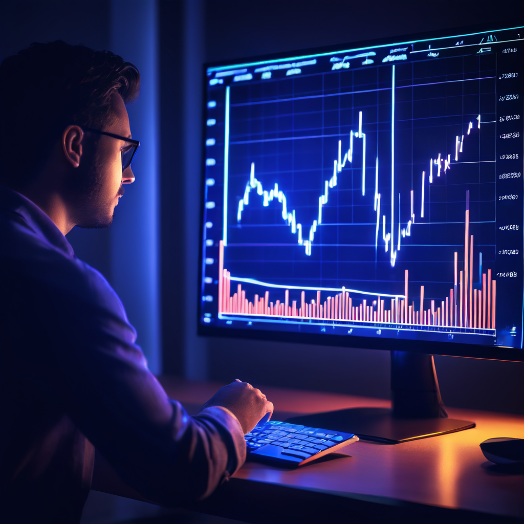 실시간 승률 변동 그래프를 분석하며 데이터의 신뢰성에 의문을 제기하는 회의적인 사용자의 모습을 담은 이미지입니다.