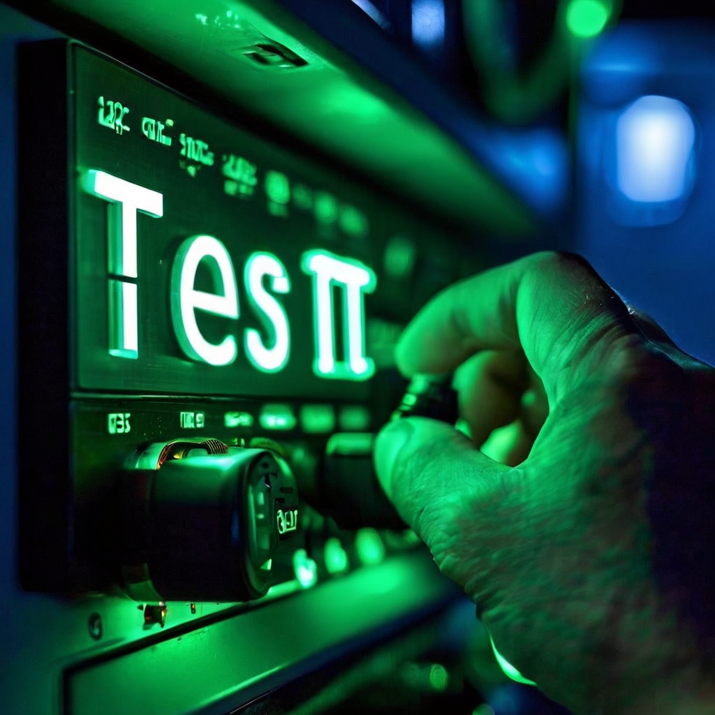 제어판에서 테스트 버튼을 누르는 장면으로, 시스템 점검 및 진단 과정을 보여주는 이미지입니다.