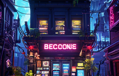 새로운 게이밍 플랫폼의 환영 보너스 이벤트를 밝고 매력적인 정면 외관과 어둡고 복잡한 배선 및 세부 약관이 적힌 뒷면의 대비를 통해 은유적으로 표현한 개념 이미지입니다.