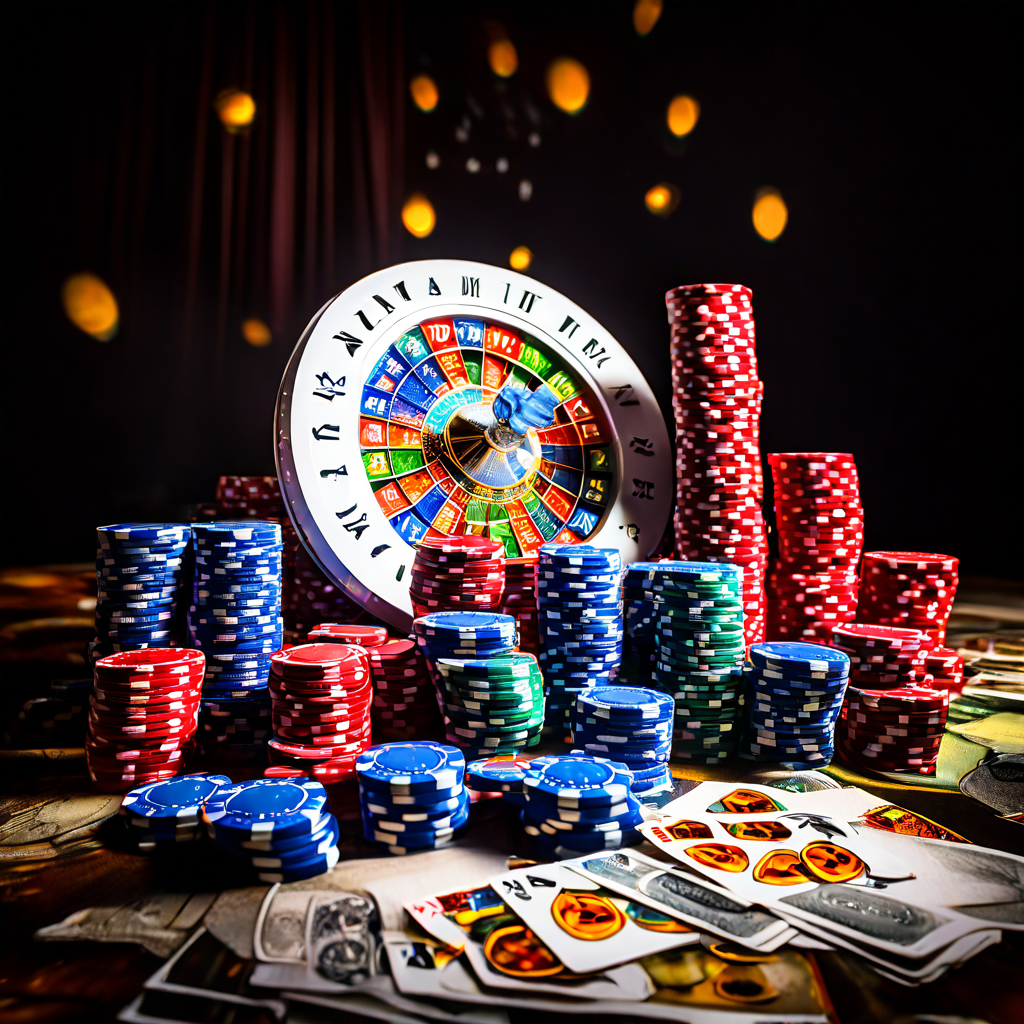 Two men sit at a casino table under soft studio lighting, one placing chips while the other watches, with a blurred laptop and mon