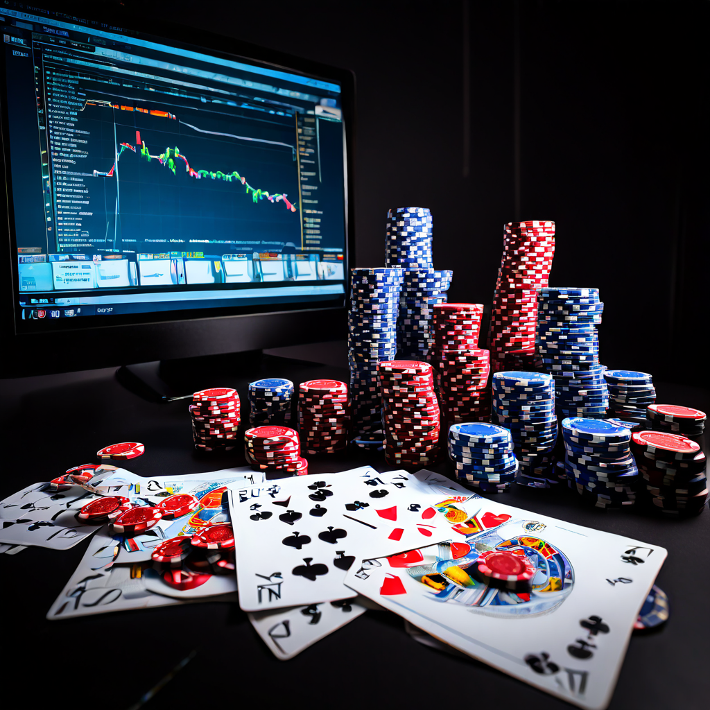 Documentary style photograph of a person's hands holding a smartphone on a green casino felt table, with blurred poker chips and p