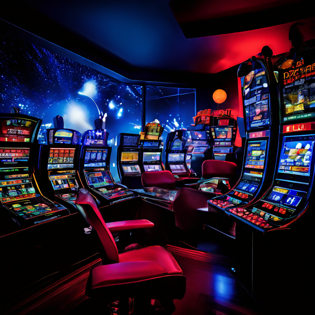 Analyst monitoring a slot game volatility dashboard on a laptop, with casino felt, chips, and blurred screens in the background.